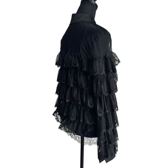 🖤Victorian Gothic Lace Ruffle Blouse | Sheer Black Romantic Tiered Top Size M - Picture 6 of 14